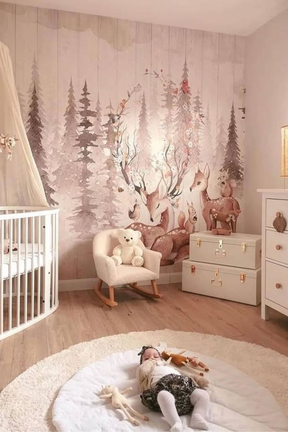 Warm neutral baby room idea with terracotta accents
